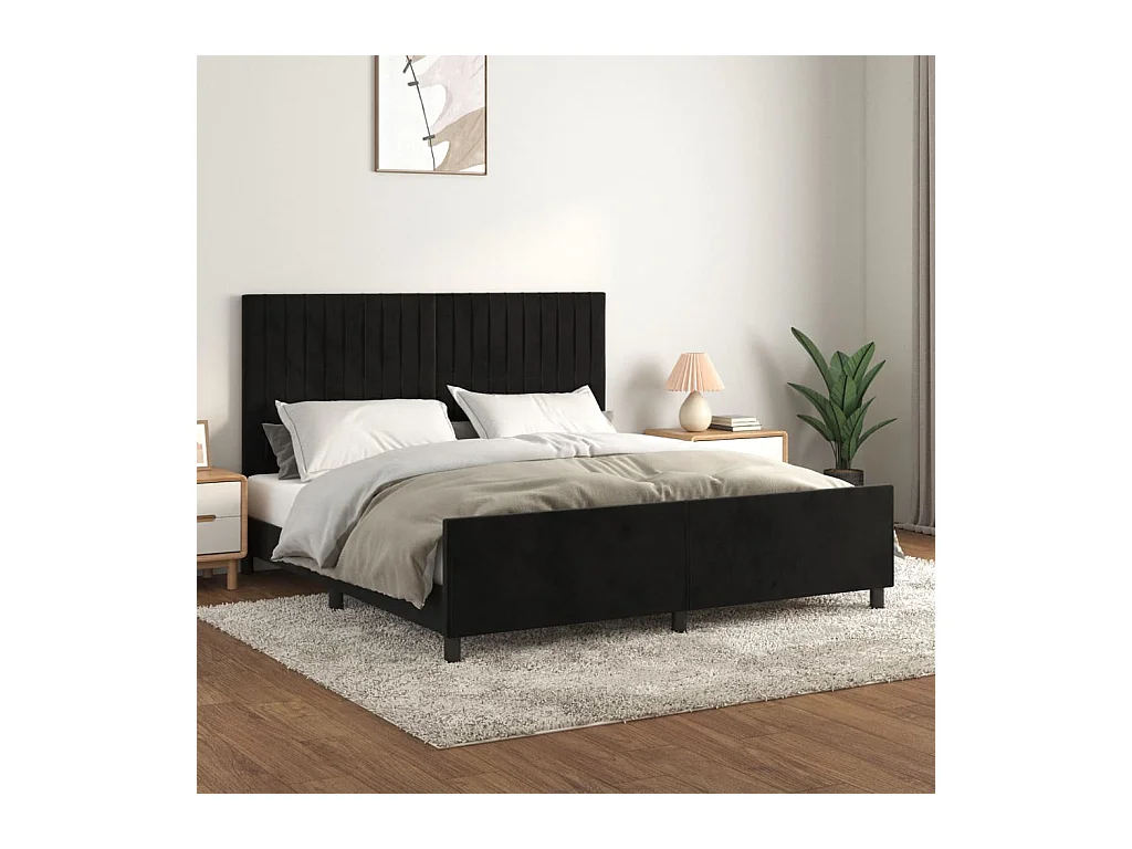Cadre de lit sans matelas noir velours