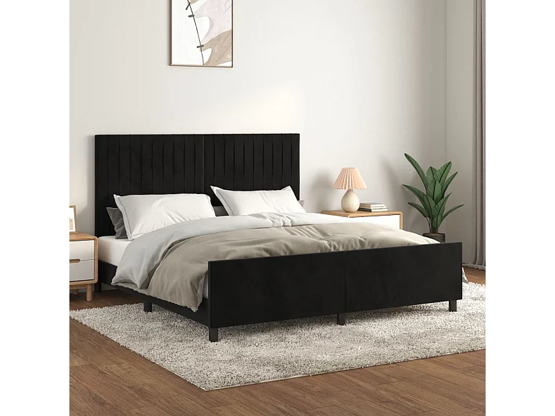 Estructura de cama de terciopelo negro sin colchón