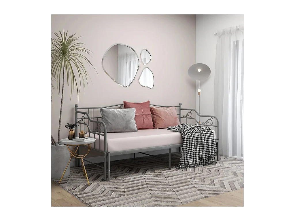Cadre de canapé-lit extensible sans matelas gris métal 90x200cm