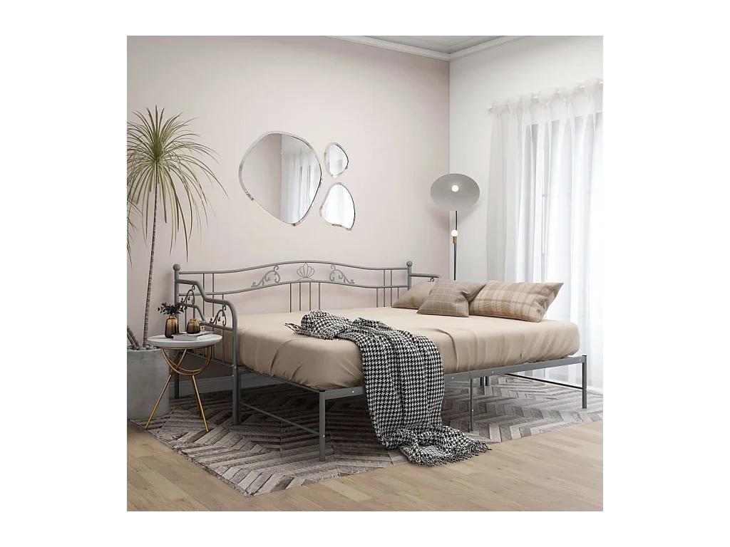 Cadre de canapé-lit extensible sans matelas gris métal 90x200cm