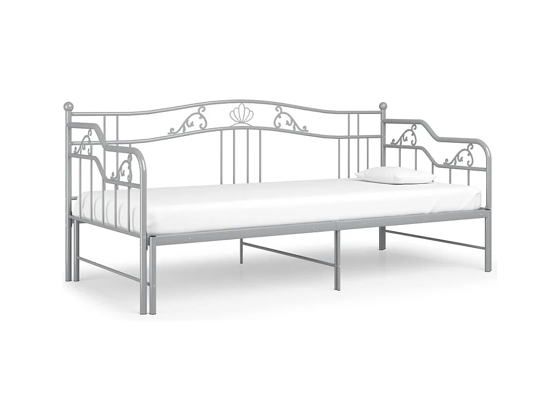 Cadre de canapé-lit extensible sans matelas gris métal 90x200cm