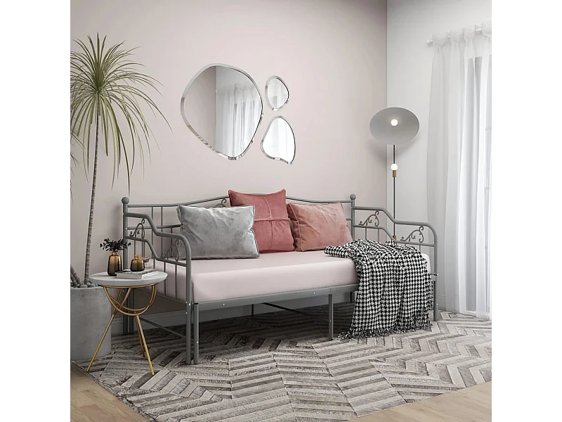 Divano letto estensibile senza materasso in metallo grigio 90x200cm