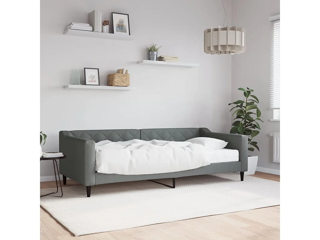 Cama de día con colchón de tela gris oscuro 90x200 cm