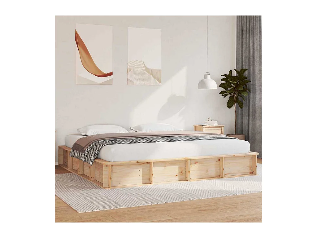 Bedframe met opbergruimte Bruin 200 x 200 cm Dennenhout