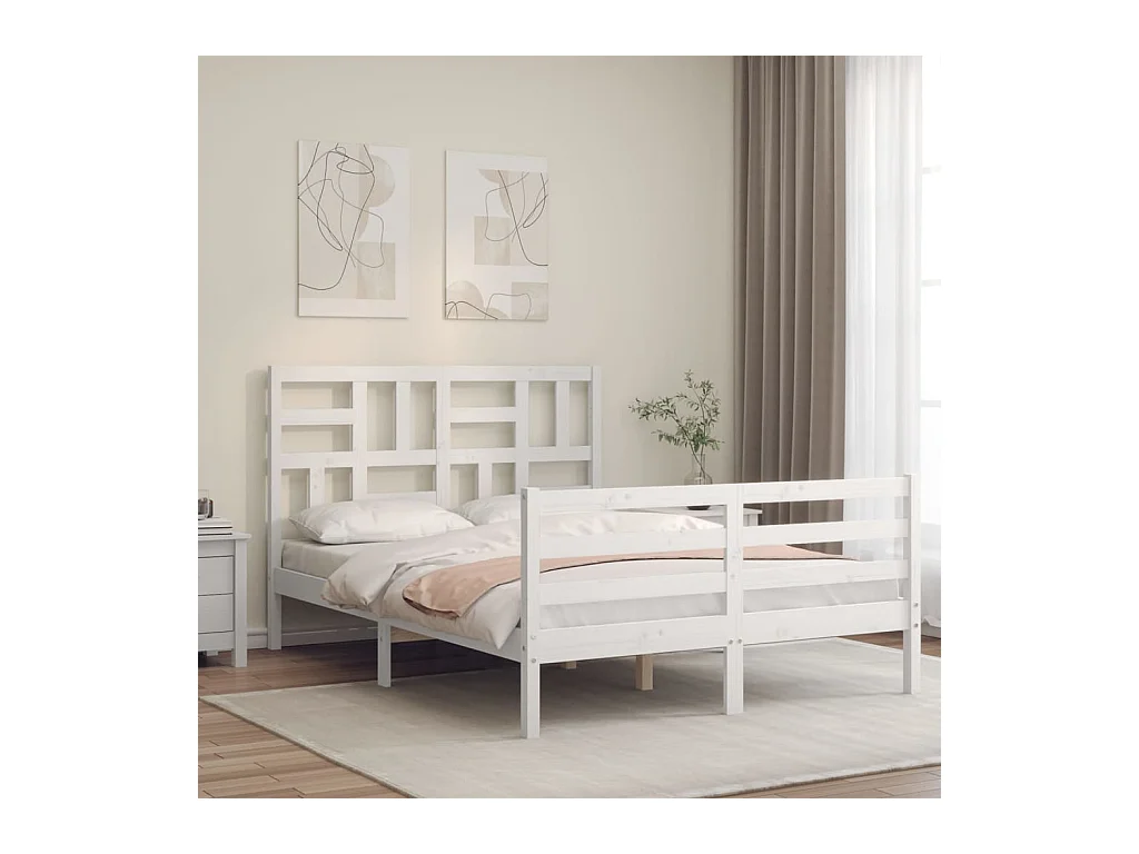 Estructura de cama de madera maciza blanca sin colchón