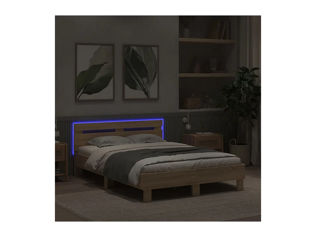 Bedframe met LED zonder matras Sonoma eiken 135x190 cm