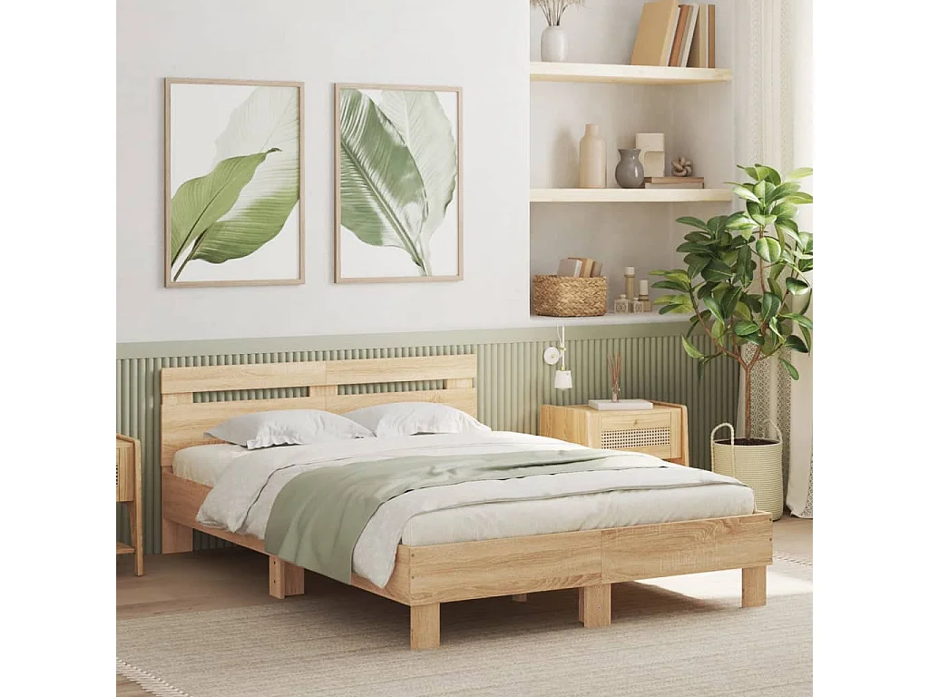 Bettgestell mit LED ohne Matratze Sonoma Eiche 135x190 cm