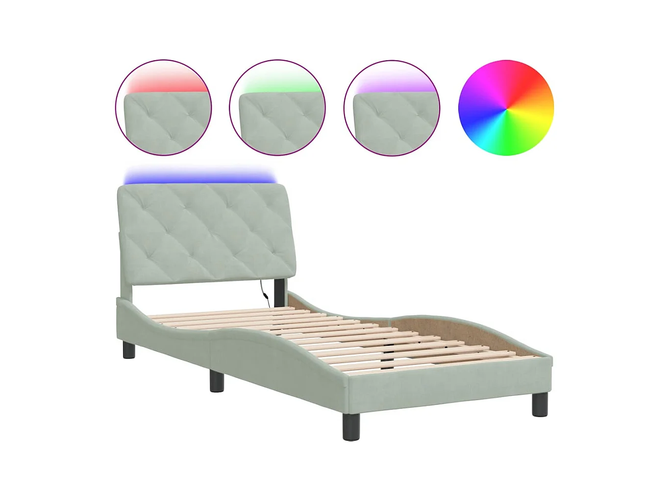 Cadre de lit avec LED sans matelas gris clair 80x200 cm velours