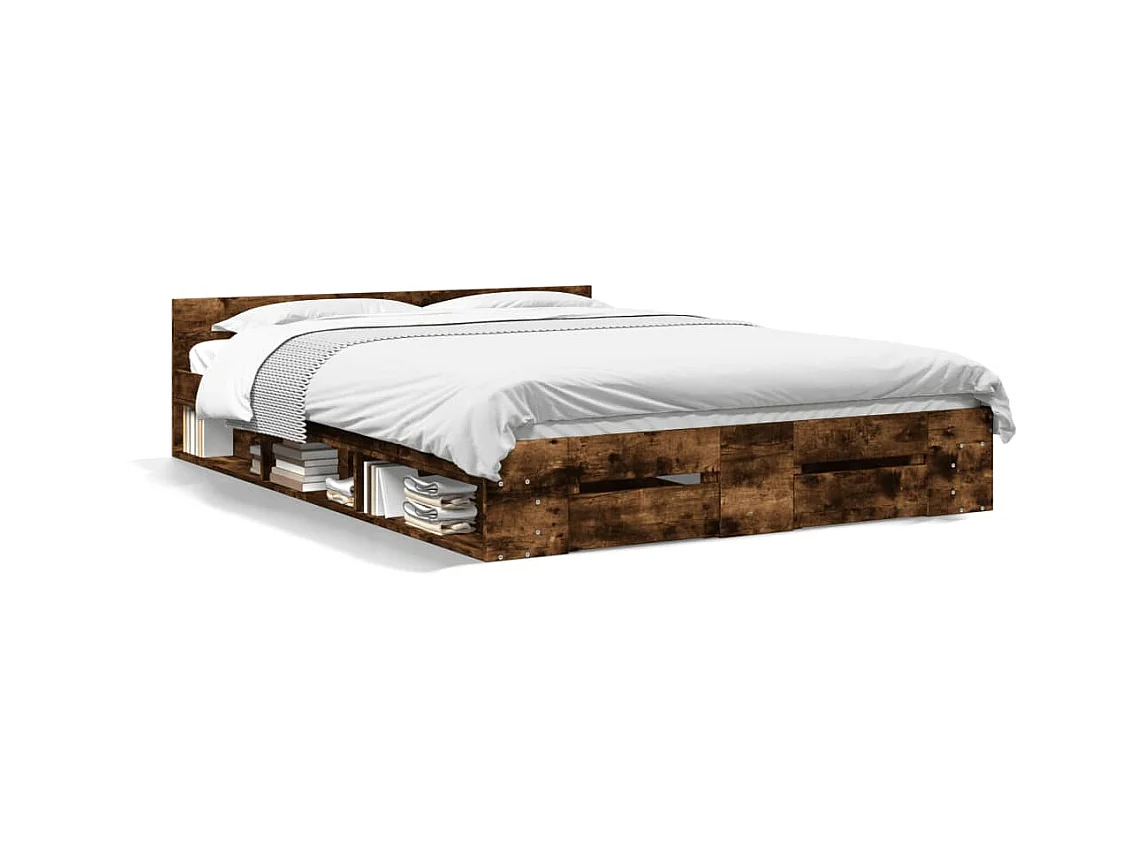 Bedframe met lades zonder matras gerookt eiken 160x200 cm