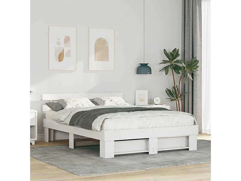 Wit bedframe 160 x 200 cm Massief grenenhout