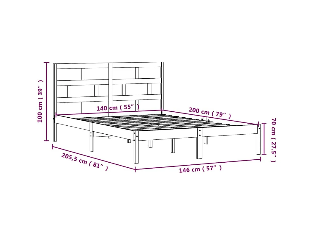 Estructura de cama sin colchón de madera maciza blanca 140x200 cm