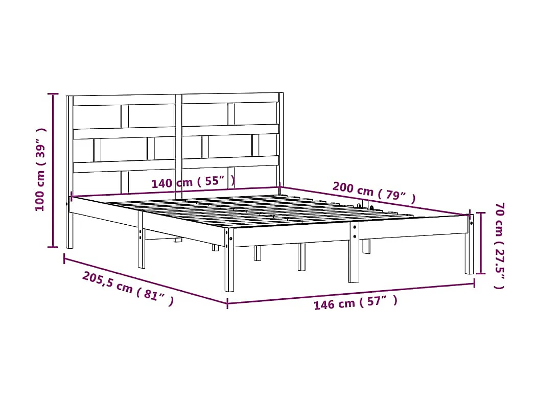 Estructura de cama sin colchón de madera maciza blanca 140x200 cm