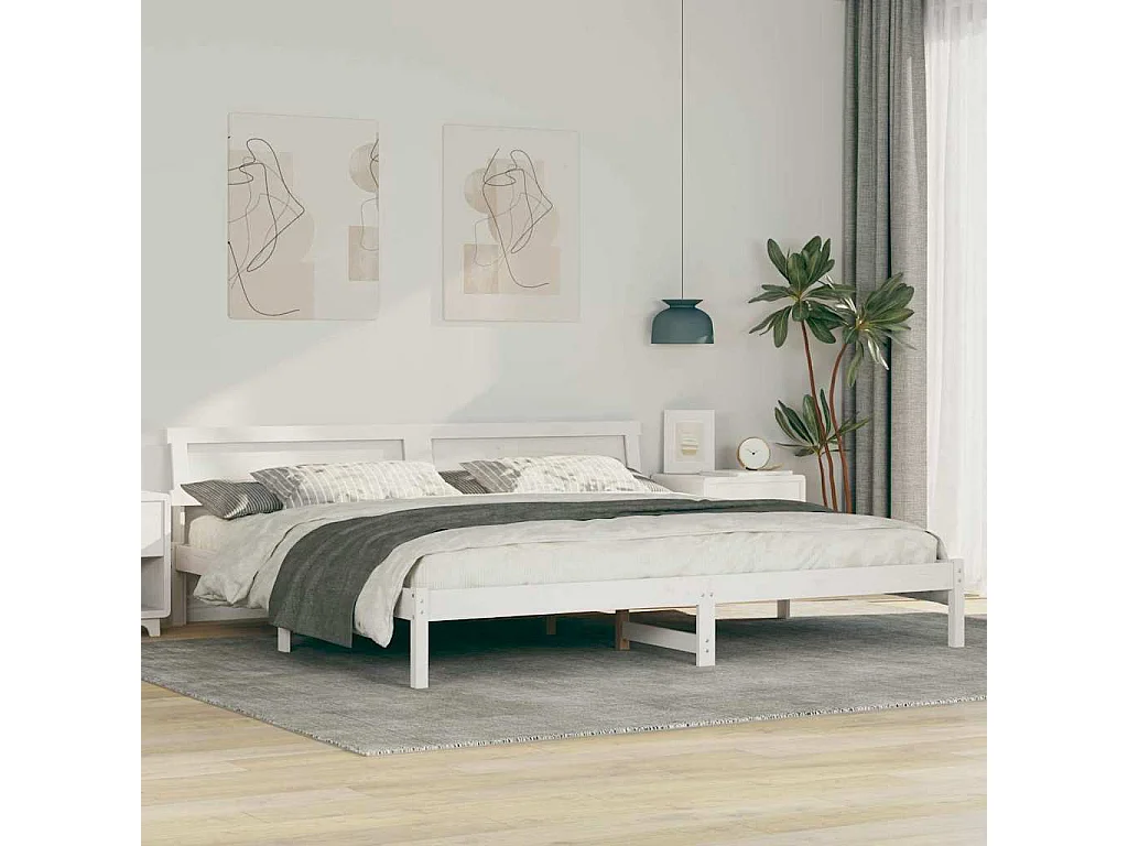 Cadre de lit Blanc 200 x 200 cm Bois massif en pin