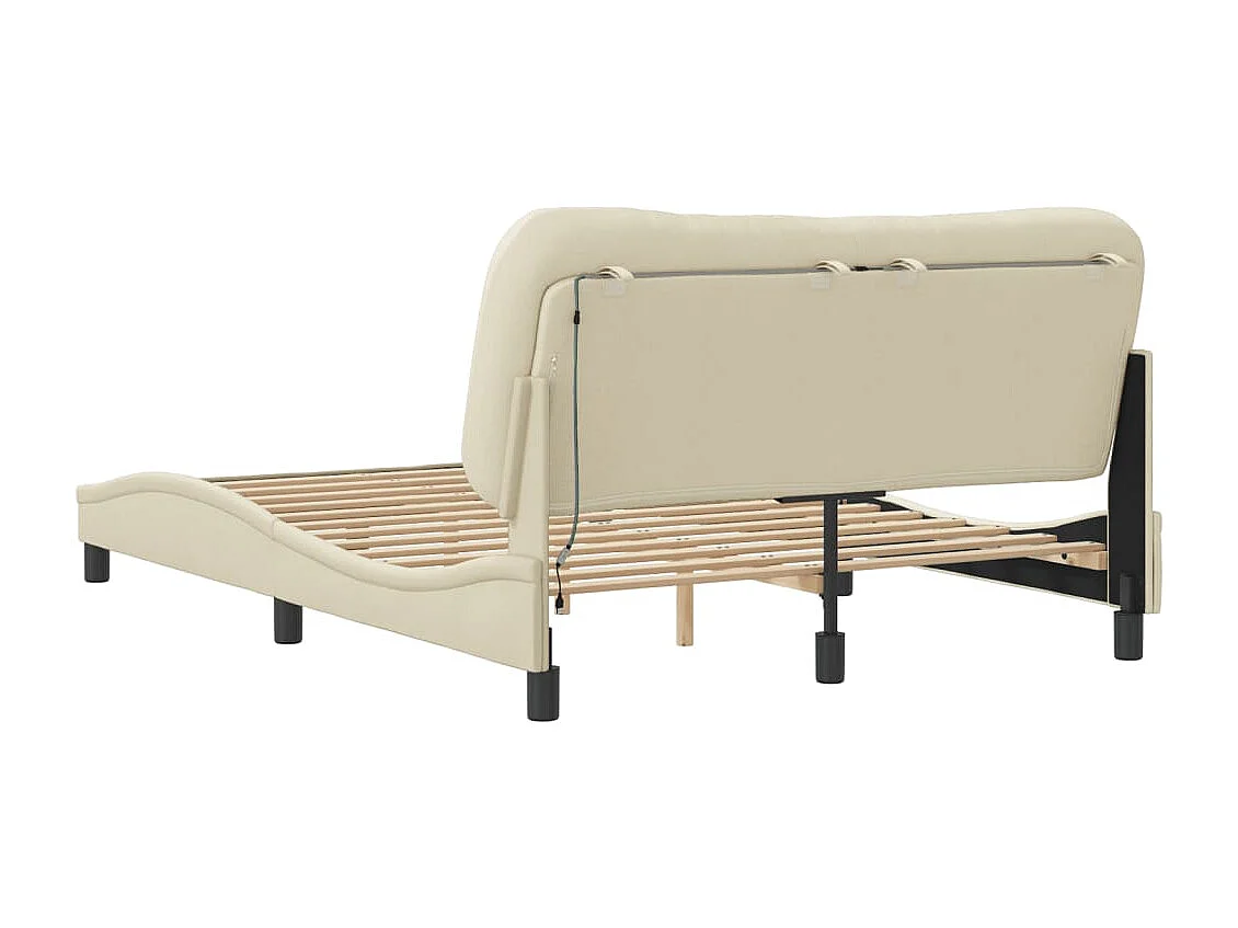 Cadre de lit avec LED sans matelas crème 140x190 cm tissu