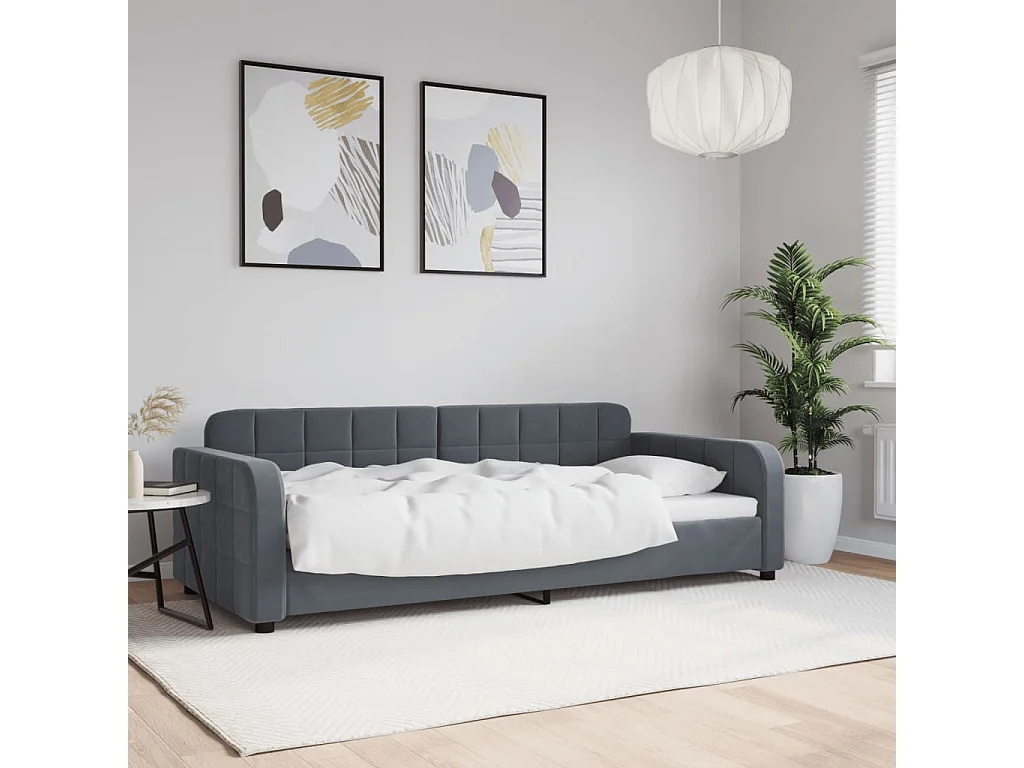 Divano letto senza materasso grigio scuro 90x200 cm velluto