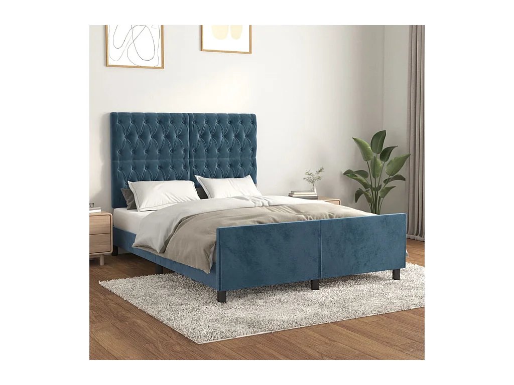 Cadre de lit sans matelas bleu foncé 140x200 cm velours