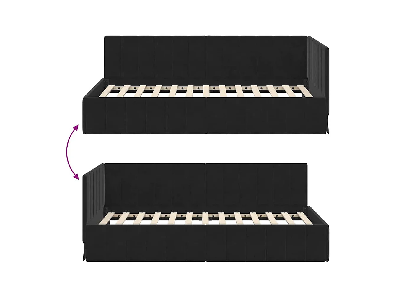 Cadre de lit d'angle avec tête de lit Noir 100 x 200 cm Velours