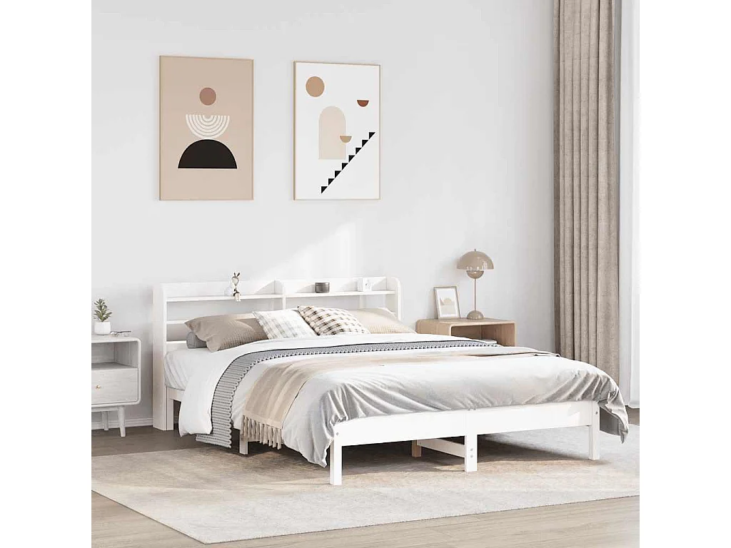 Estructura de cama sin colchón blanca 140x200 cm madera maciza de pino