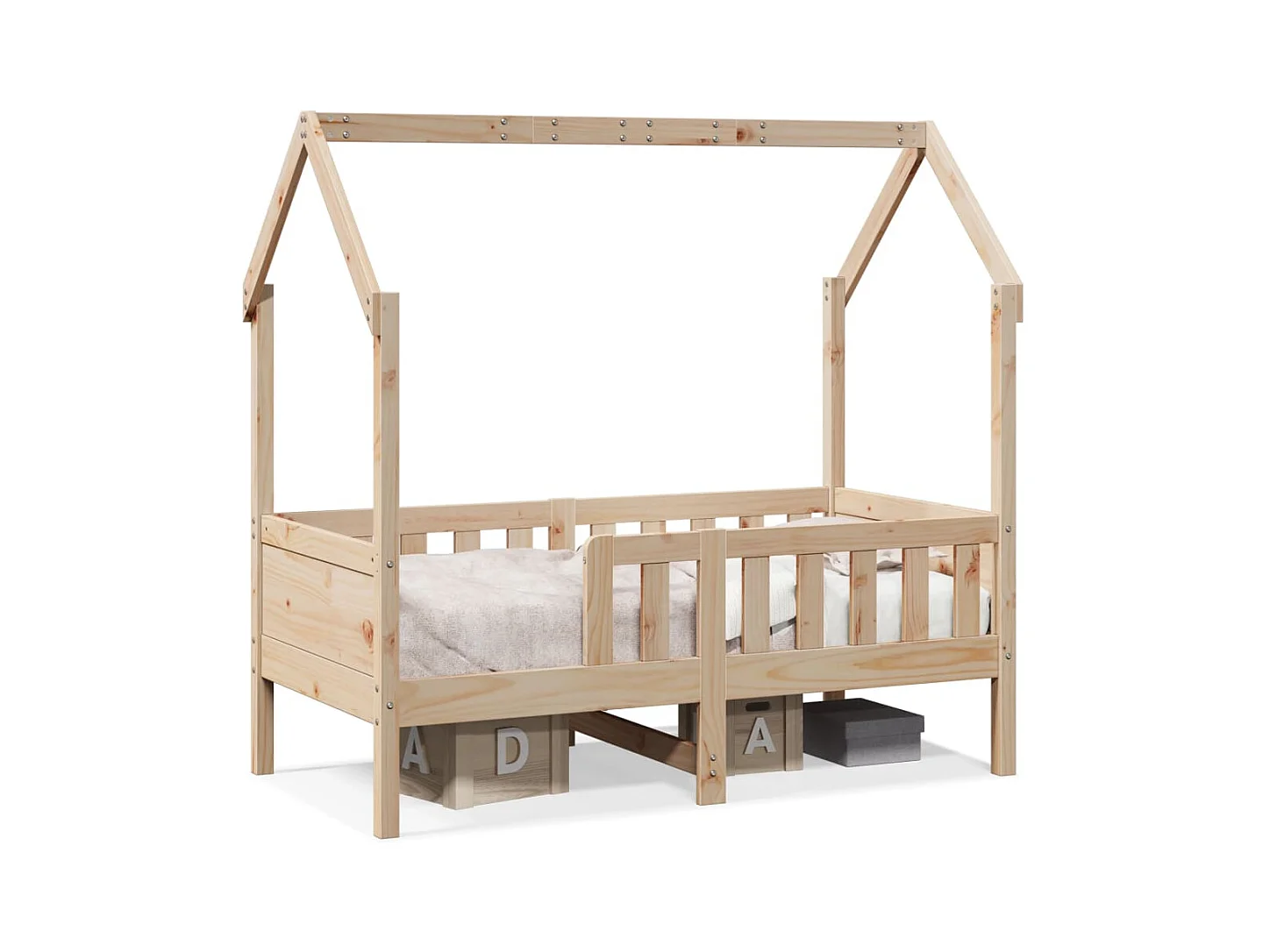 Struttura letto per bambini a forma di casa senza materasso in pino