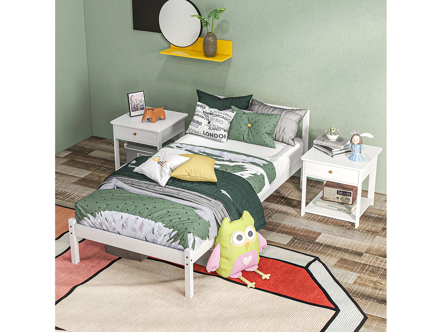 Eenpersoonsbed met hoofdbord, massief grenen, wit (208x96x70 cm)