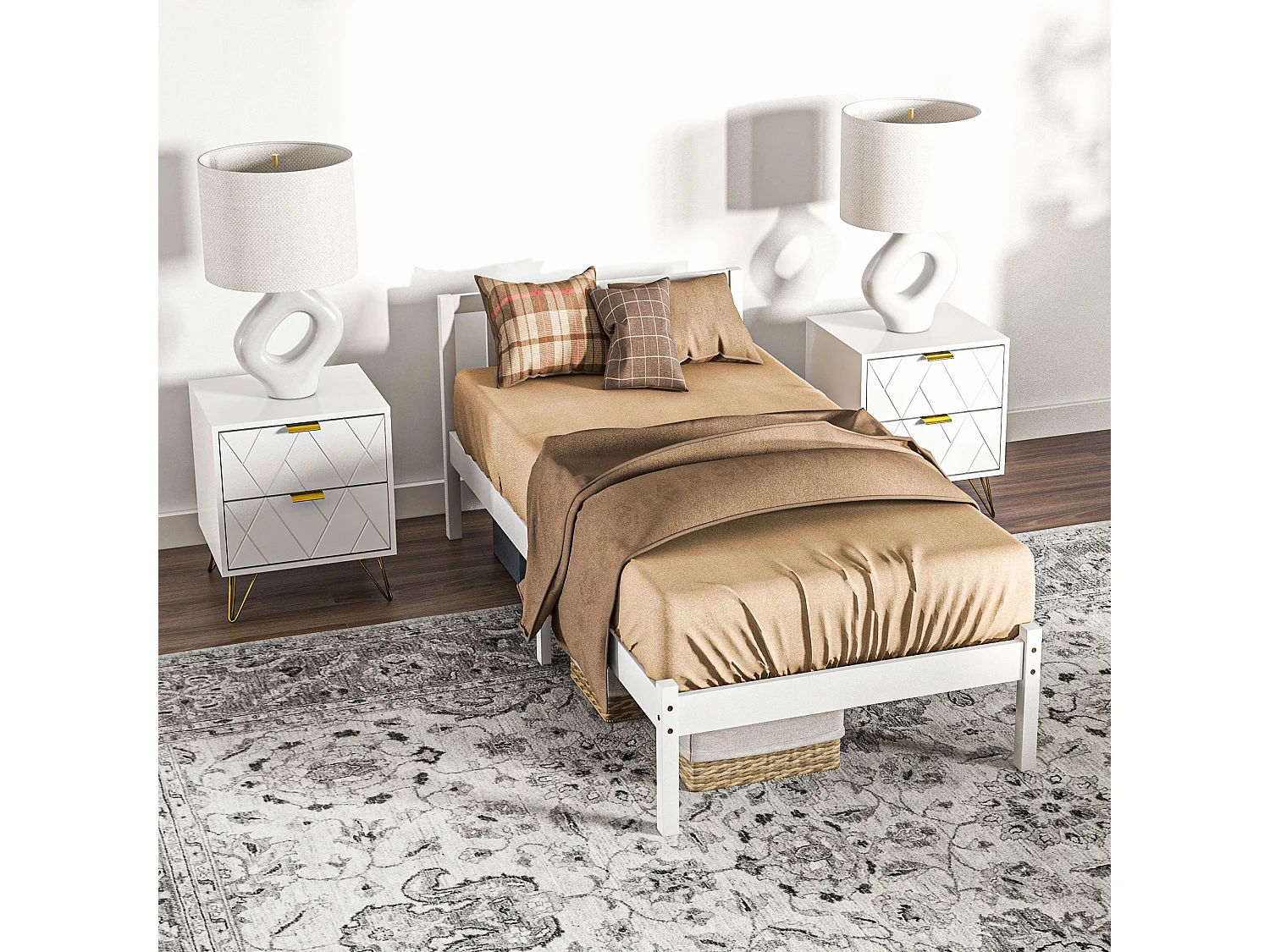 Eenpersoonsbed met hoofdbord, massief grenen, wit (208x96x70 cm)