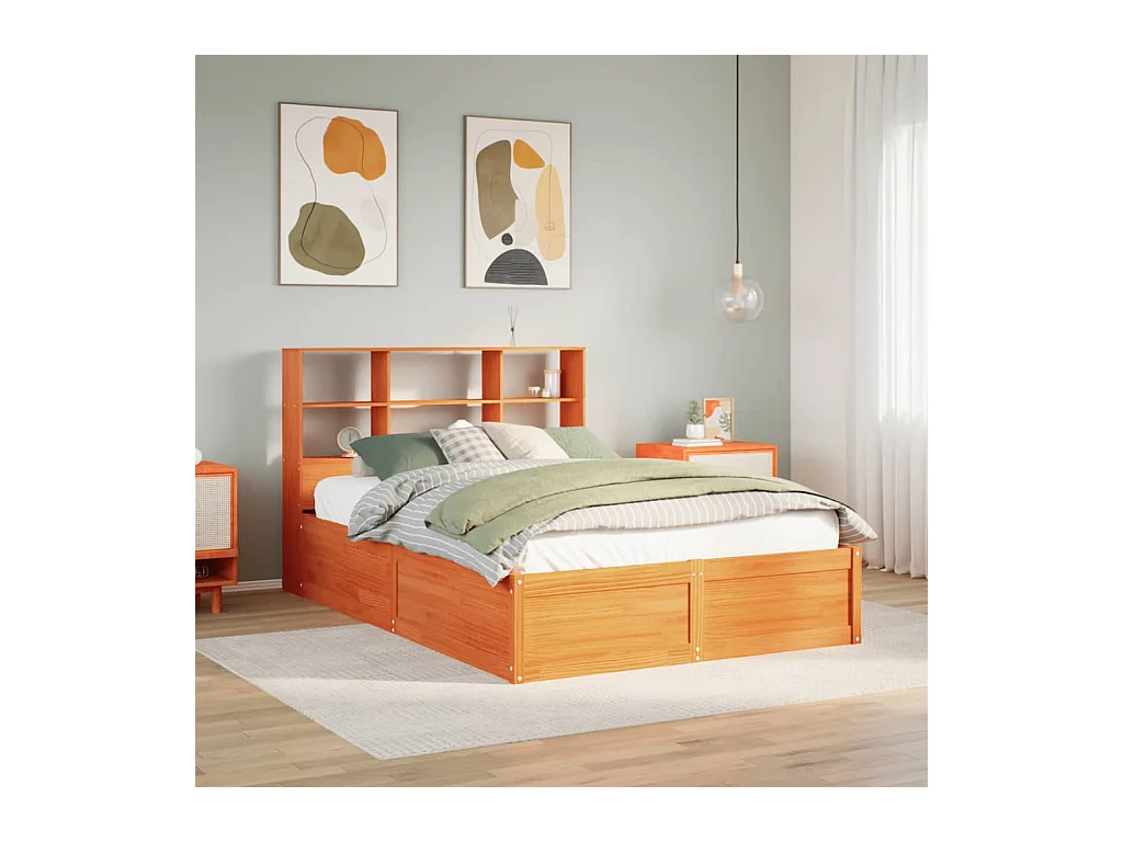 Bedframe zonder matras, bruine was, 135x190cm, massief grenenhout