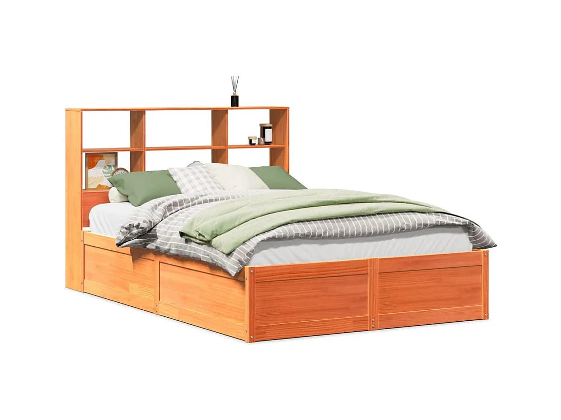 Bedframe zonder matras, bruine was, 135x190cm, massief grenenhout