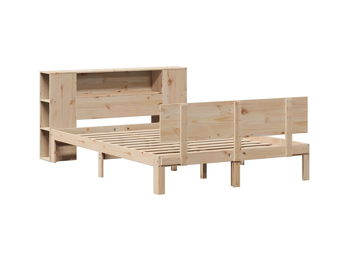 Lit bibliothèque sans matelas 150x200 cm bois massif de pin