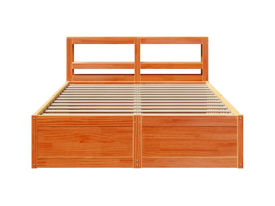 Estructura de cama y cabecero encerados color marrón 135x190 cm madera de pino
