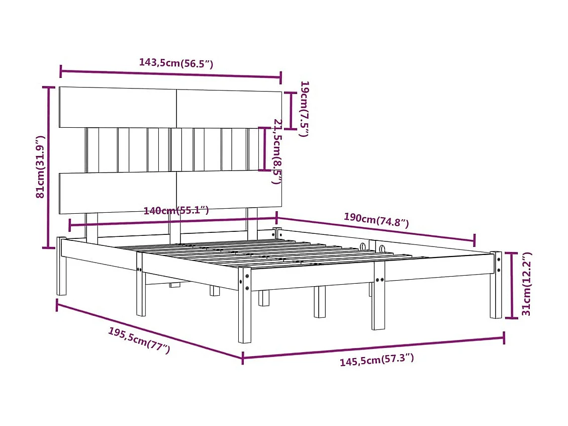 Struttura letto senza materasso nero 140x190 cm in legno massello