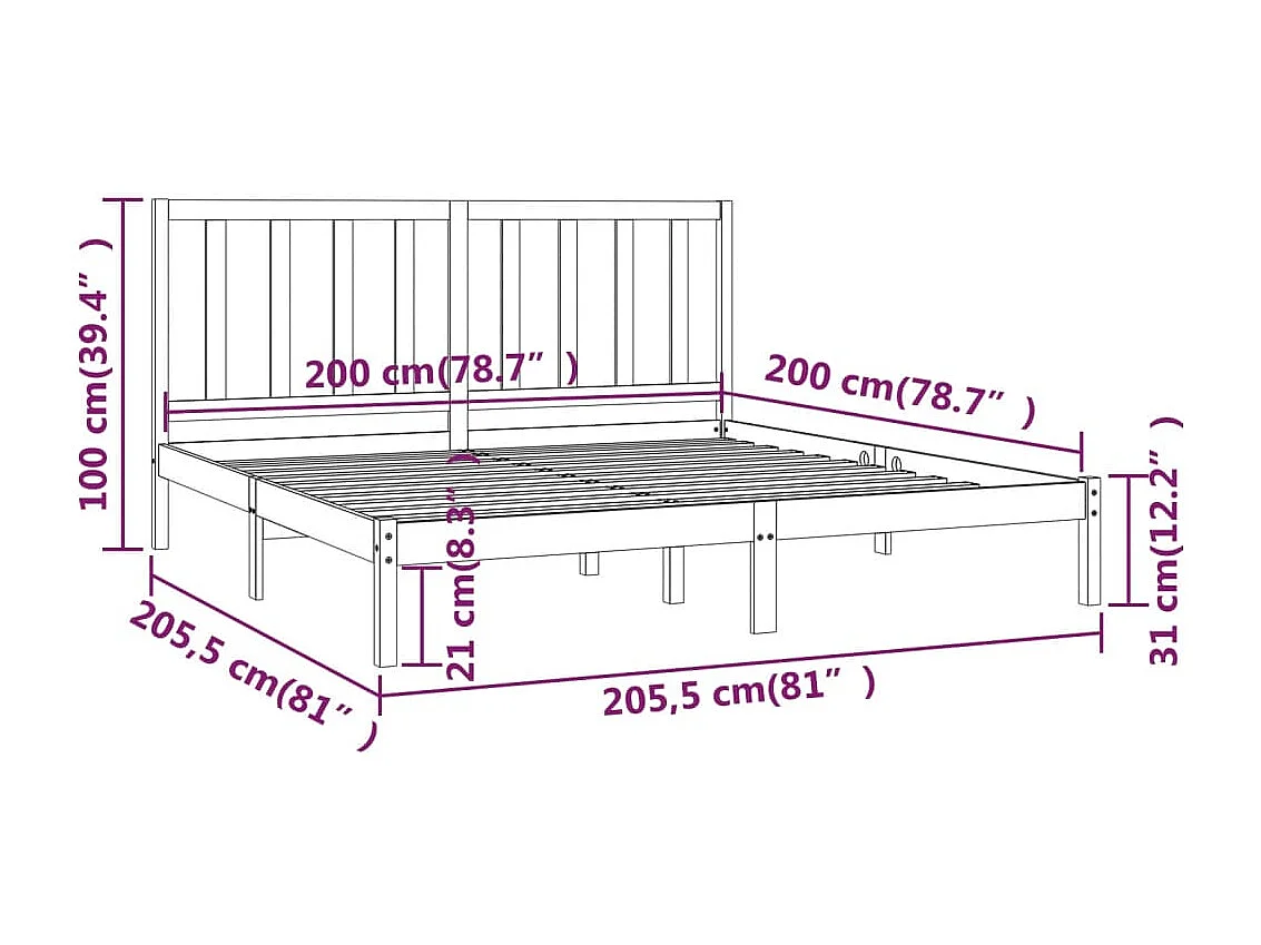 Cadre de lit sans matelas blanc bois massif de pin 200x200 cm