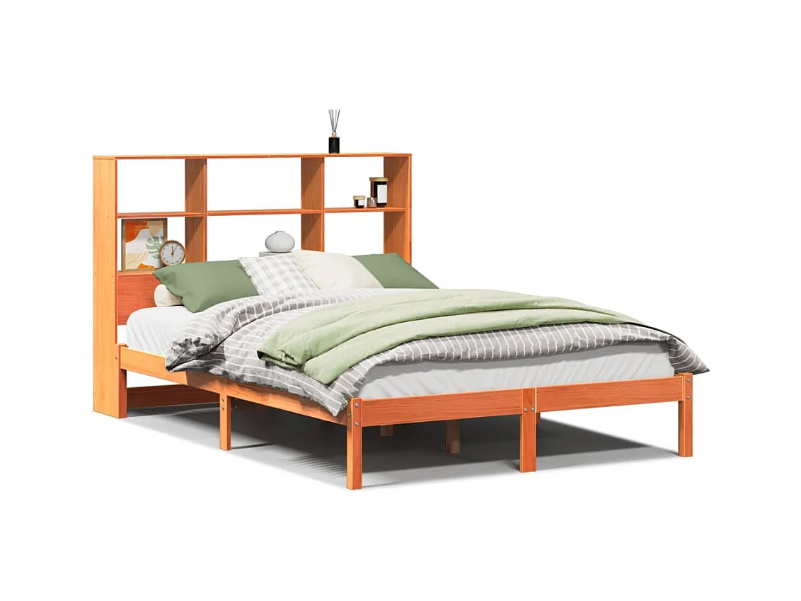 Cama biblioteca sin colchón marrón cera 140x190 cm pino macizo