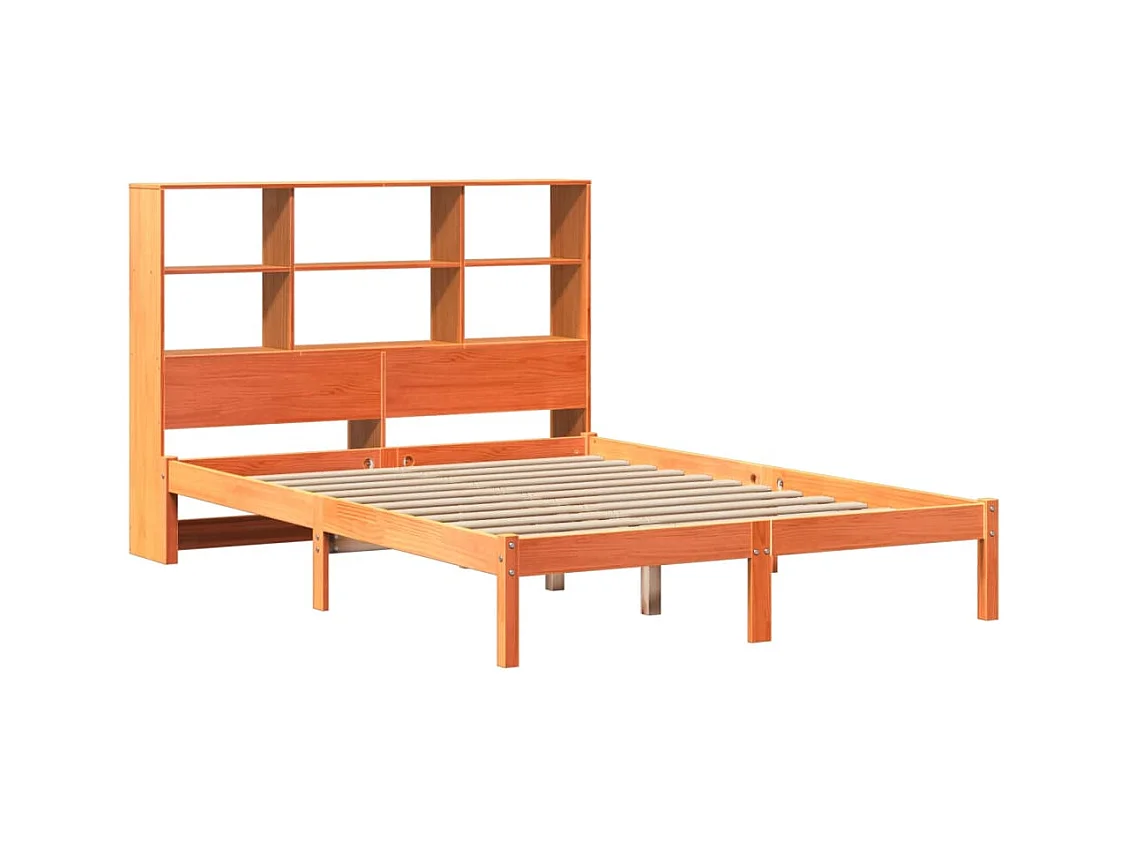 Cama biblioteca sin colchón marrón cera 140x190 cm pino macizo
