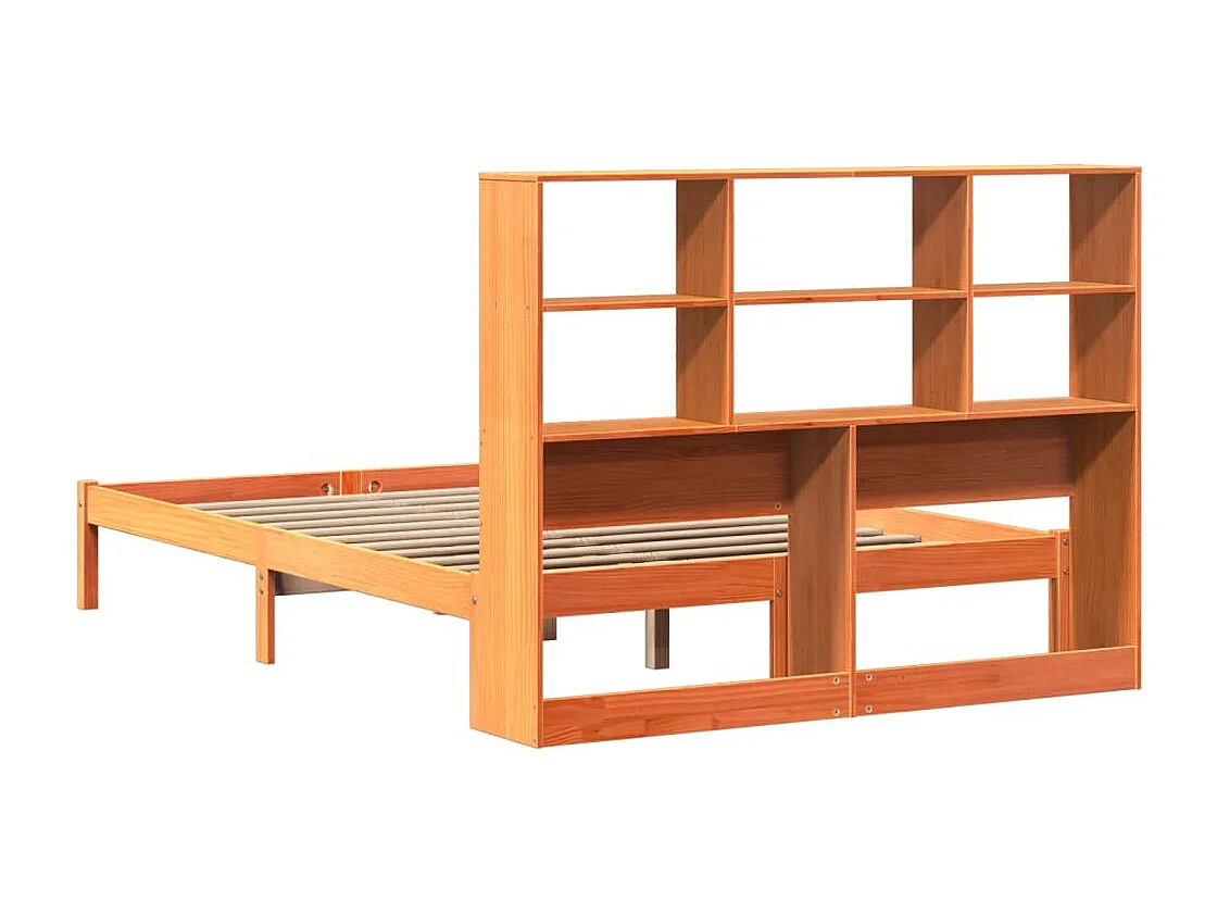 Cama biblioteca sin colchón marrón cera 140x190 cm pino macizo