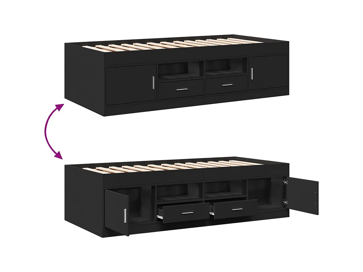 Lit de jour avec tiroirs sans matelas noir 90x190 cm