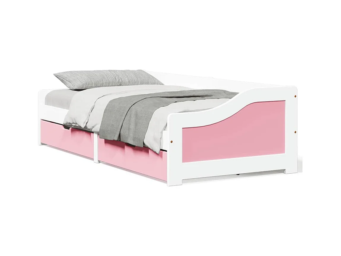 Dagbed met 2 lades zonder matras IRUN wit roze 90x200 cm