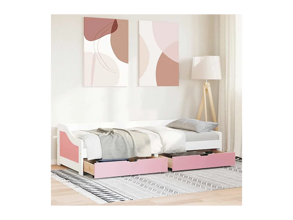 Dagbed met 2 lades zonder matras IRUN wit roze 90x200 cm