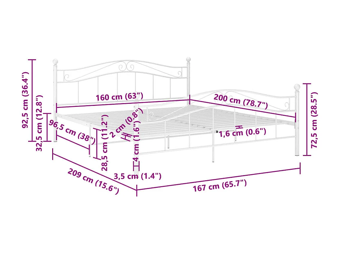 Struttura letto senza materasso in metallo bianco 160x200 cm