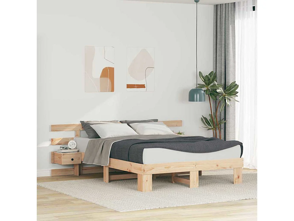 Bedframe met lade Bruin 150 x 200 cm Massief grenenhout