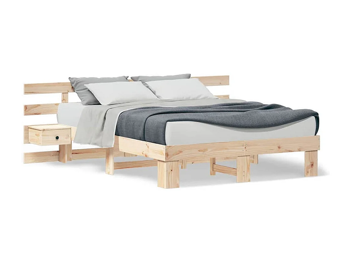 Bedframe met lade Bruin 150 x 200 cm Massief grenenhout