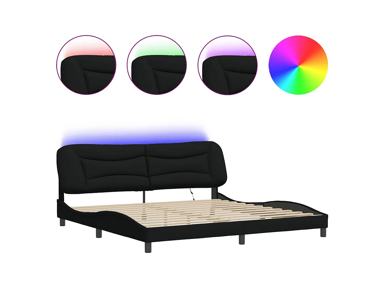 Bettgestell mit LED ohne Matratze schwarz 200x200 cm Stoff