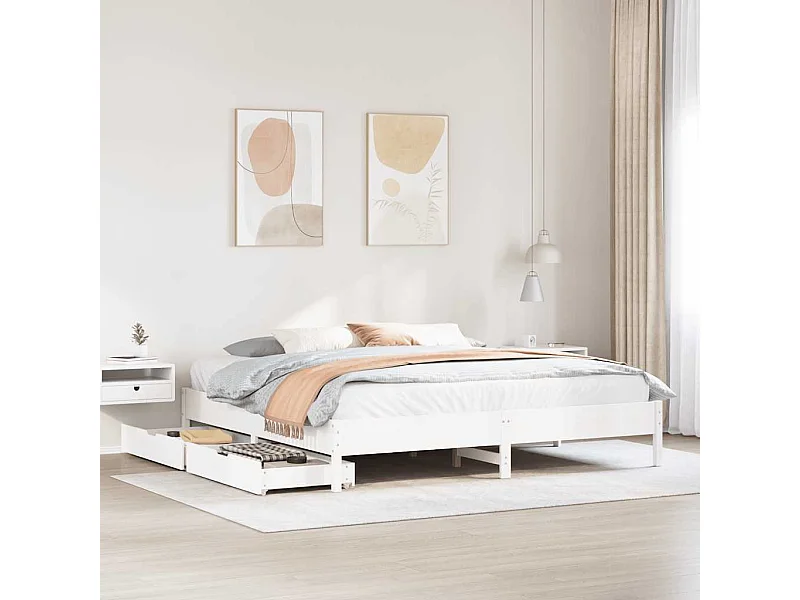 Cadre de lit sans matelas blanc 180x200 cm bois massif de pin