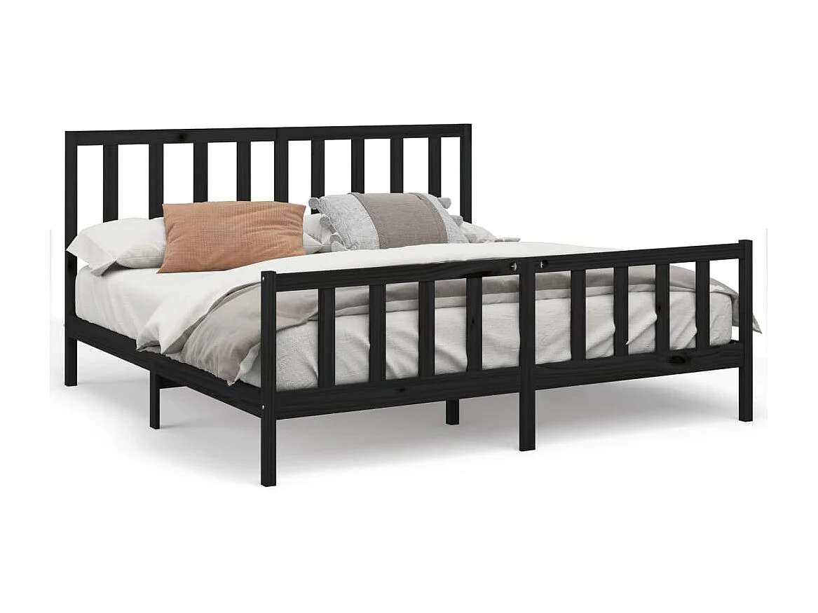 Cadre de lit sans matelas noir 200x200 cm bois massif de pin