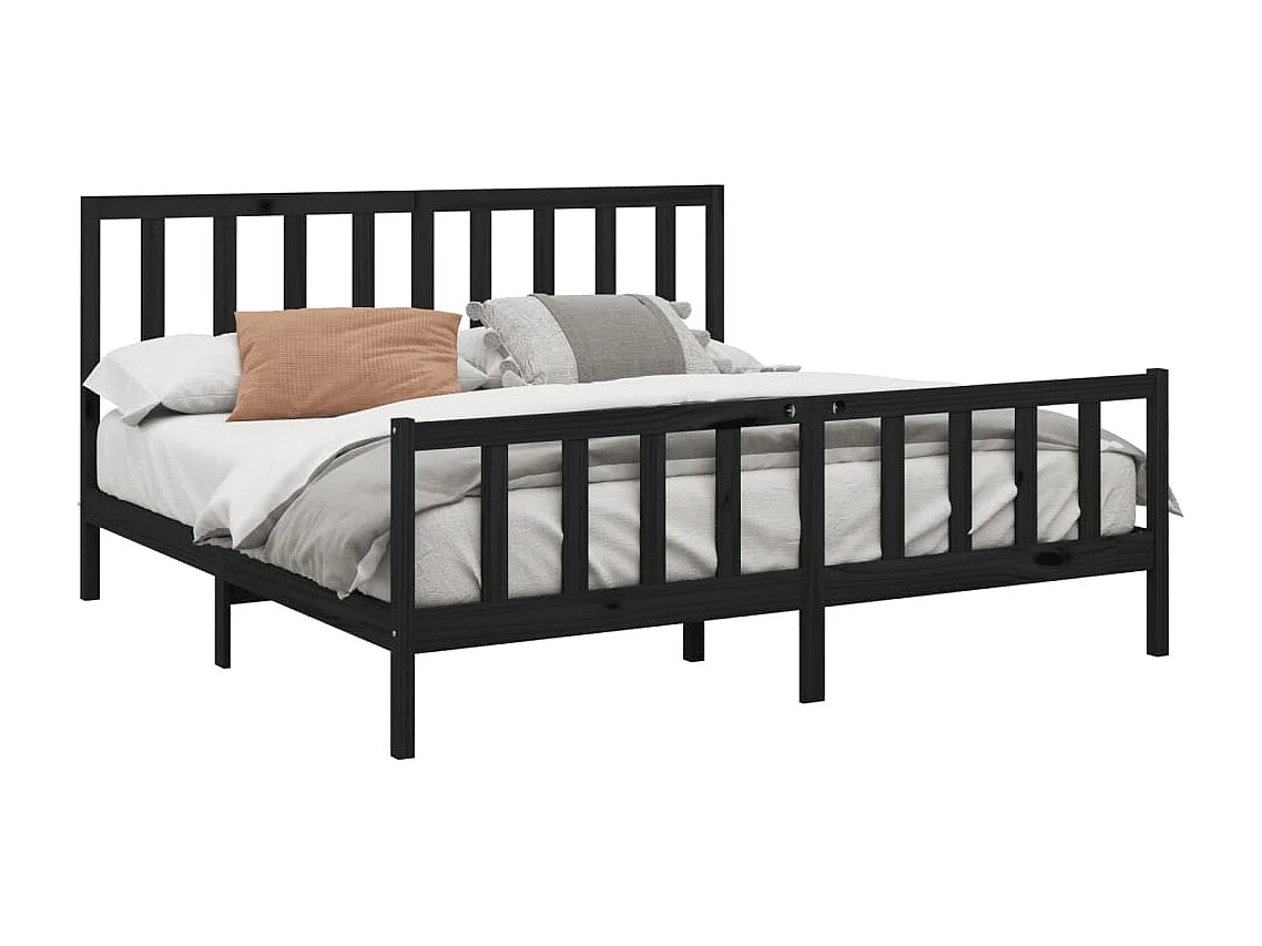 Cadre de lit sans matelas noir 200x200 cm bois massif de pin