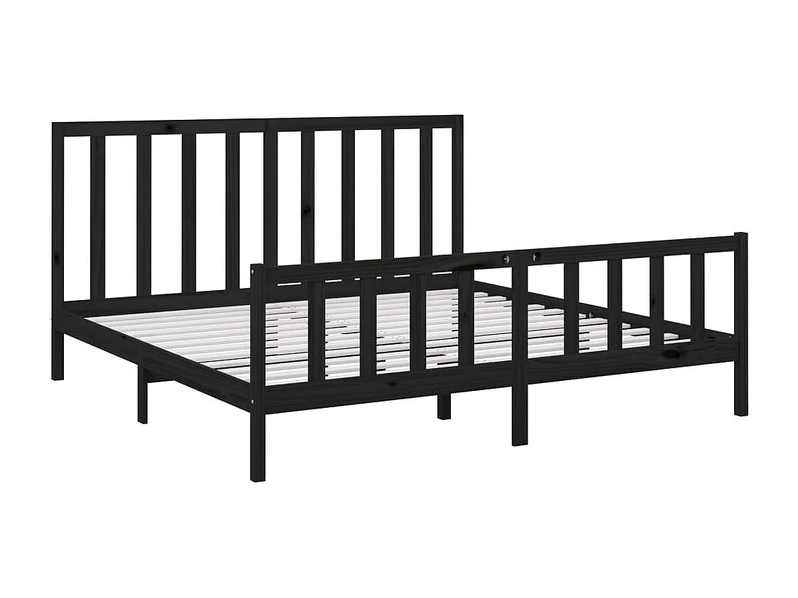 Cadre de lit sans matelas noir 200x200 cm bois massif de pin