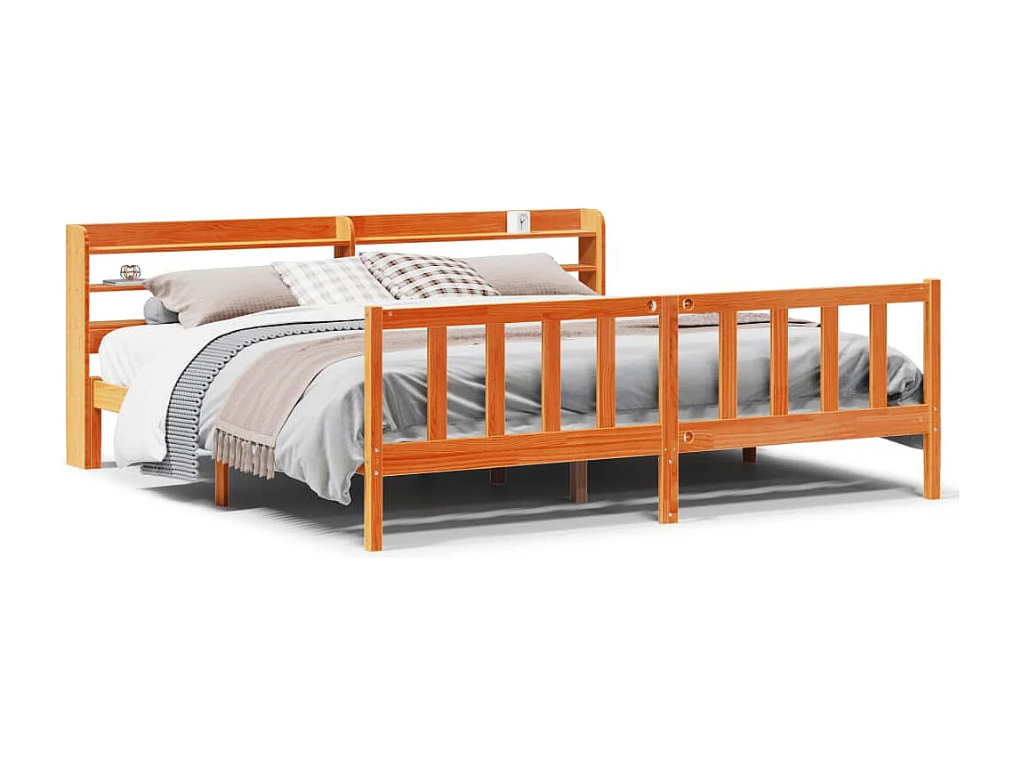 Struttura letto e testiera senza materasso cera marrone 200x200 cm