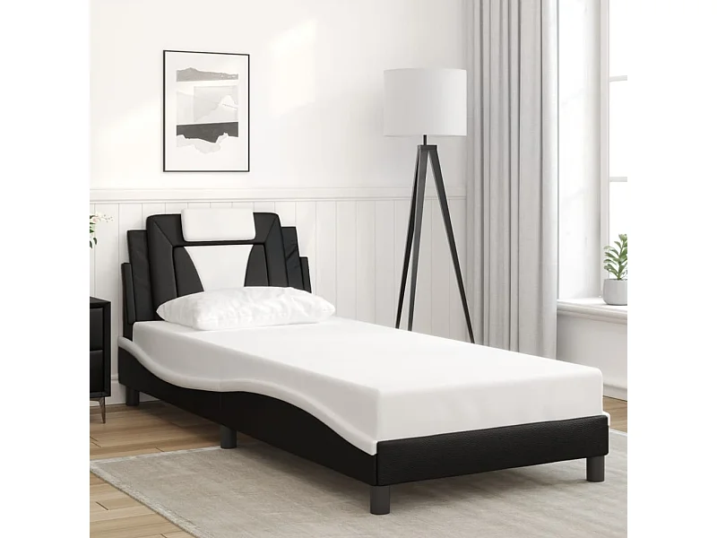 Cadre de lit sans matelas noir et blanc 90x200 cm similicuir
