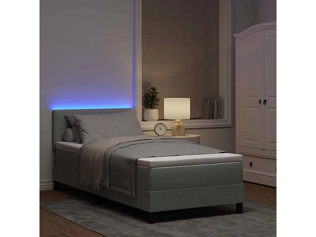Lit à ressorts avec matelas Gris clair 90 x 190 cm Velours