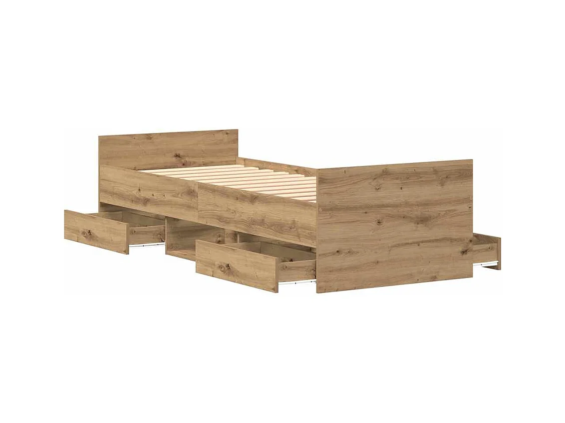 Cadre de lit chêne artisanal 75 x 190 cm Bois d'ingénierie