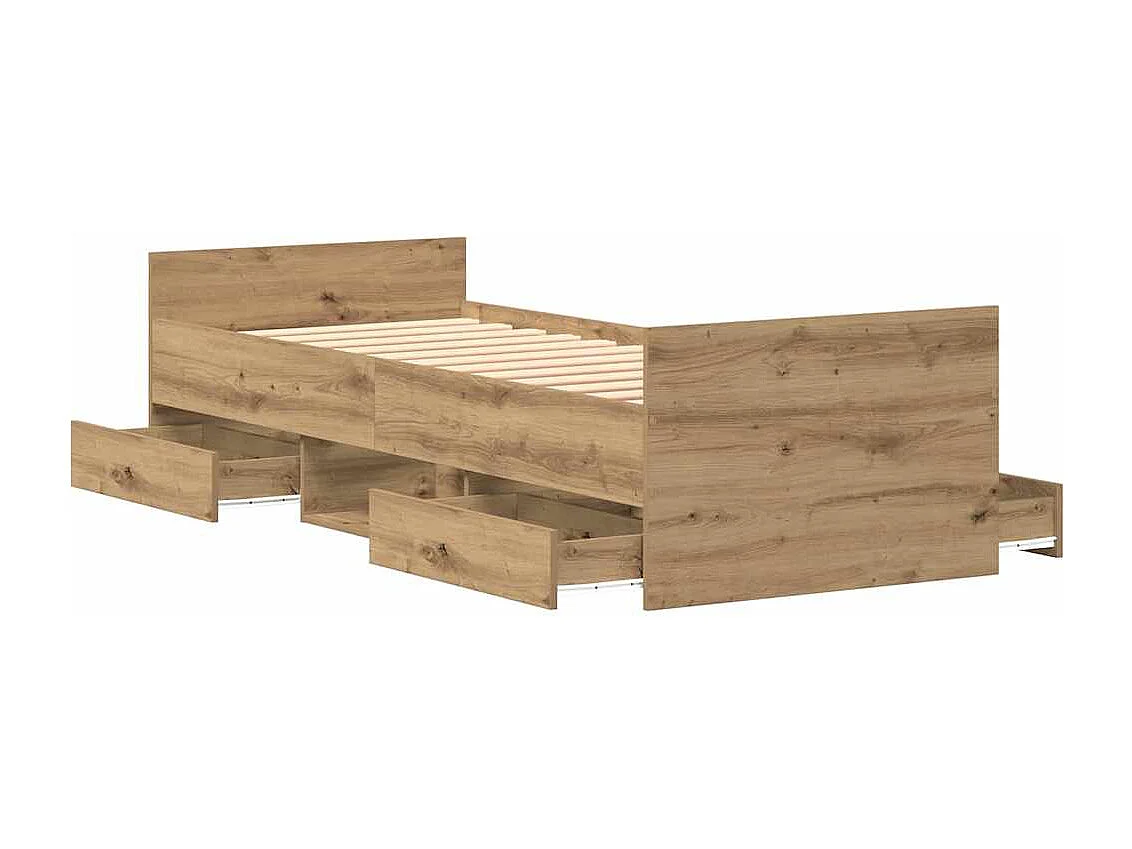 Cadre de lit chêne artisanal 75 x 190 cm Bois d'ingénierie